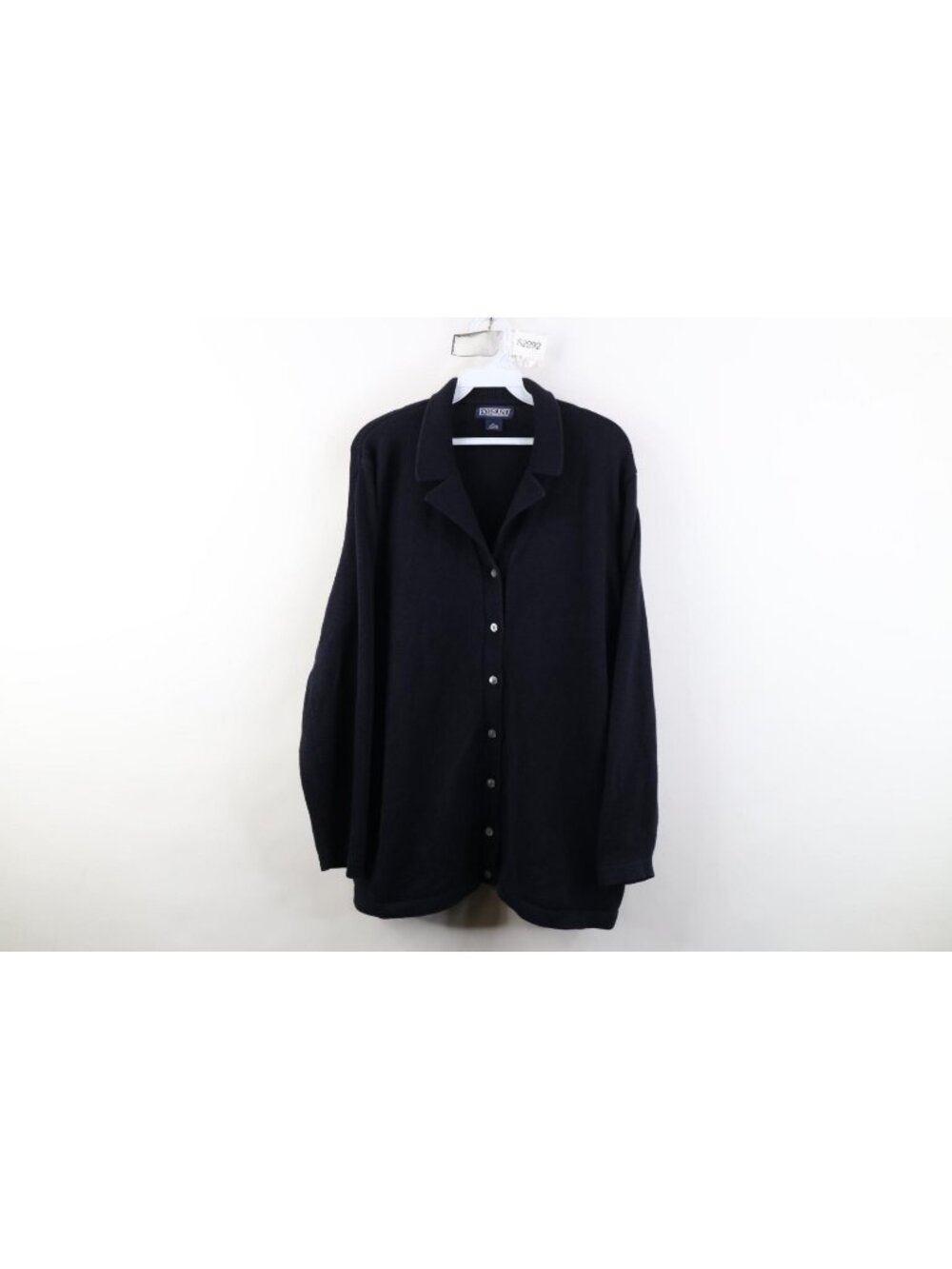 Vintage 90s Lands End Womens XL Blank Cotton Knit Collared Cardigan Sweater Blue